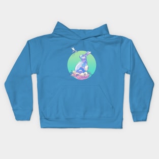 Cute Bunny with Easter Eggs in the nest of Flowers. Kids Hoodie